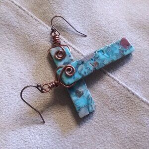 Hand Crafted! Minimalist Sea Sediment Jasper Bar Earrings! Beach Coastal Cowgirl